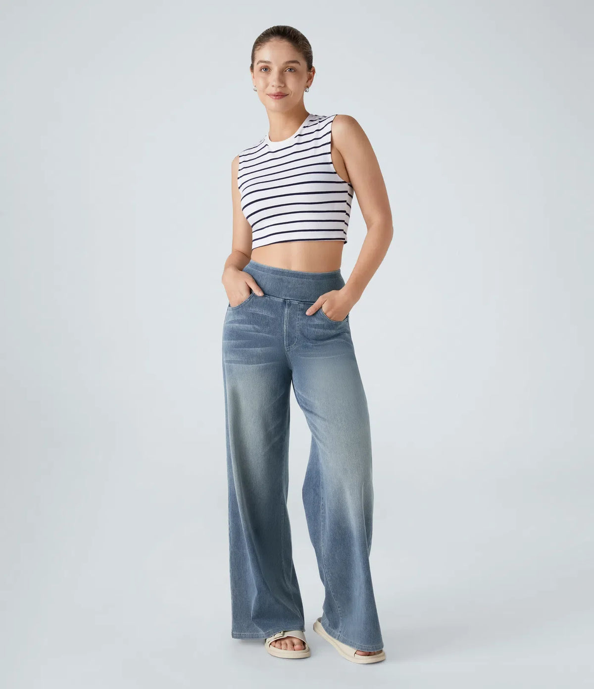 StrideJeans High-Rise Wide-Leg Pull-On Jeans