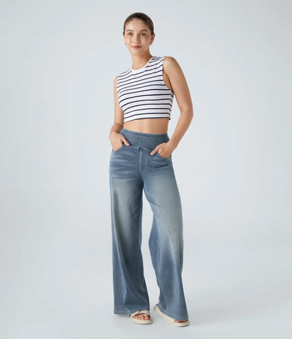 StrideJeans High-Rise Wide-Leg Pull-On Jeans