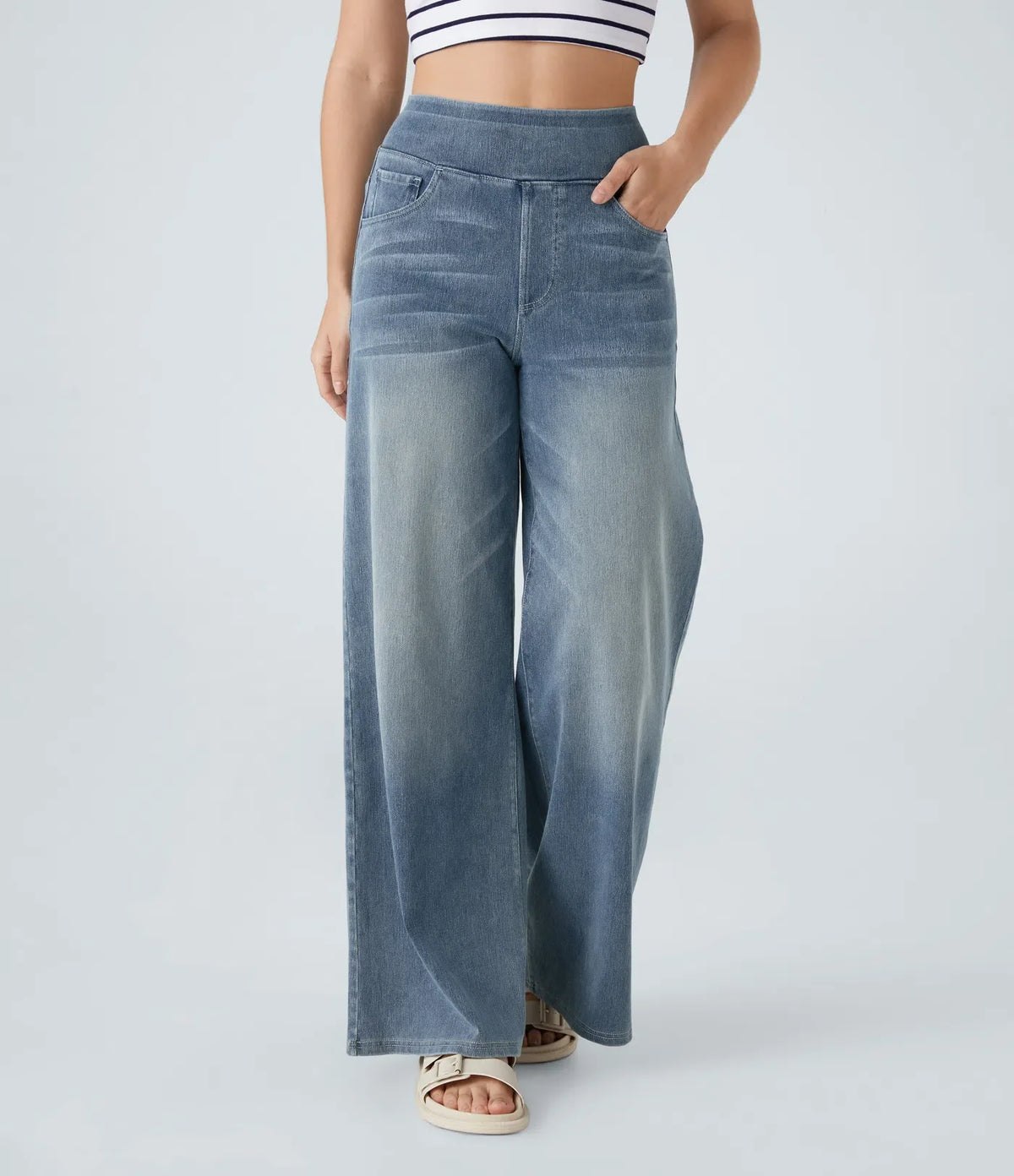 StrideJeans High-Rise Wide-Leg Pull-On Jeans
