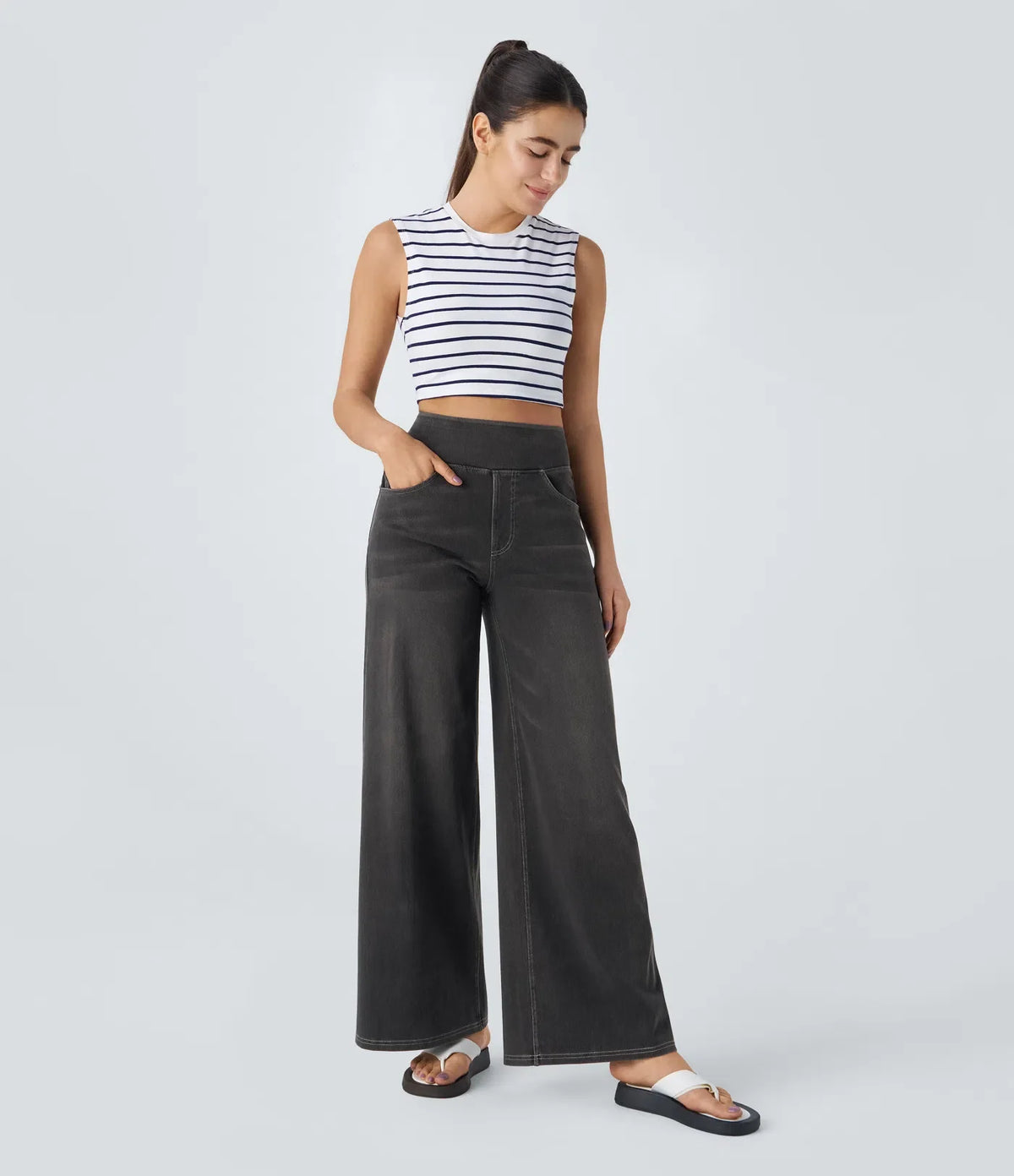 StrideJeans High-Rise Wide-Leg Pull-On Jeans