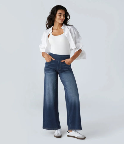 StrideJeans High-Rise Wide-Leg Pull-On Jeans