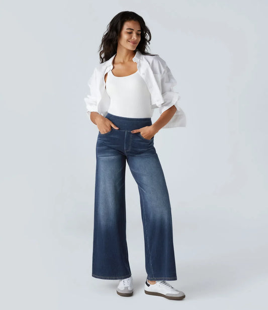 NimbleDenim Wide-Leg Pull-On Jeans