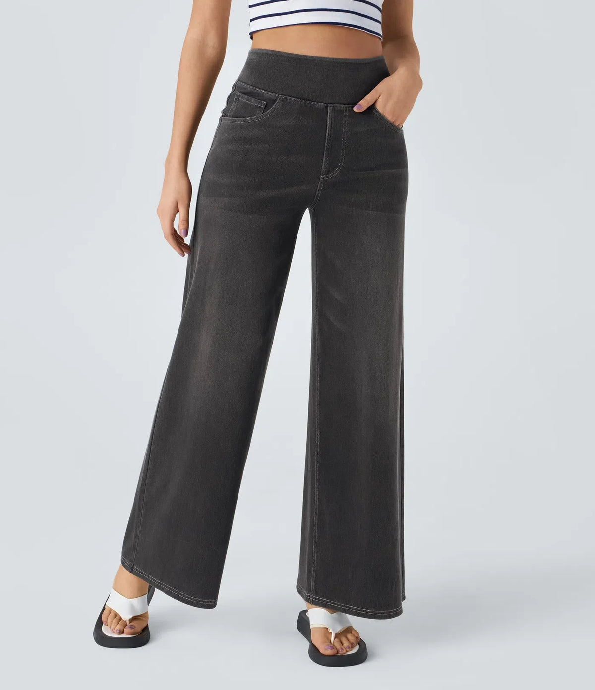 StrideJeans High-Rise Wide-Leg Pull-On Jeans