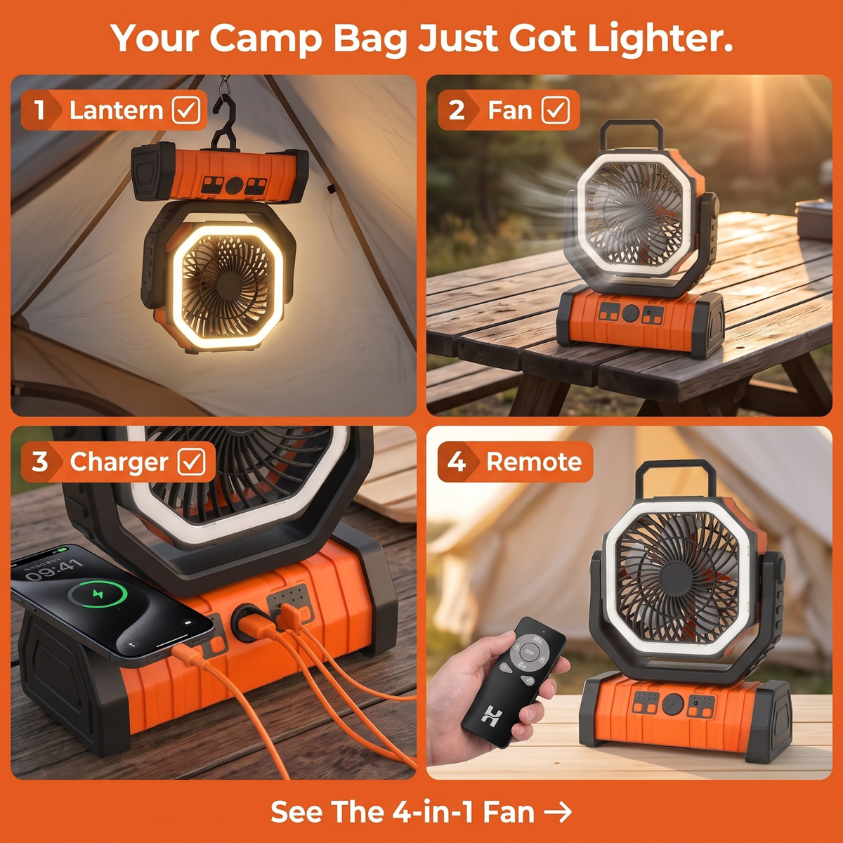 Halovex 4-in-1 Camping Fan